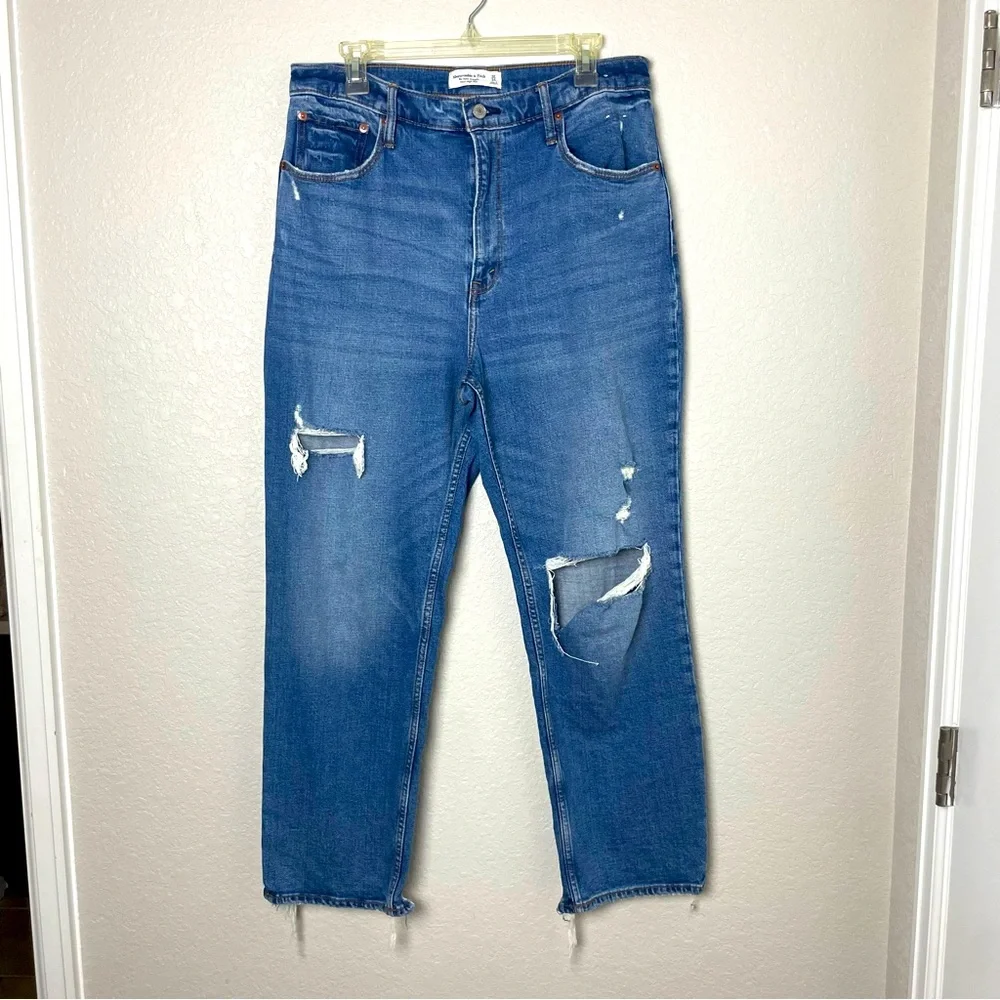 Abercrombie & Fitch Ankle Straight Ultra High Rise Blue Jeans Size 14 Long - Picture 2 of 10